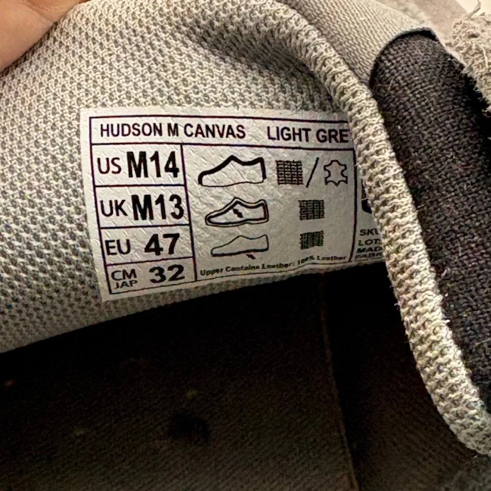 Hey Dude Hudson M Canvas Light Grey Men Sneakers Low Top Slip On Shoes Size 14